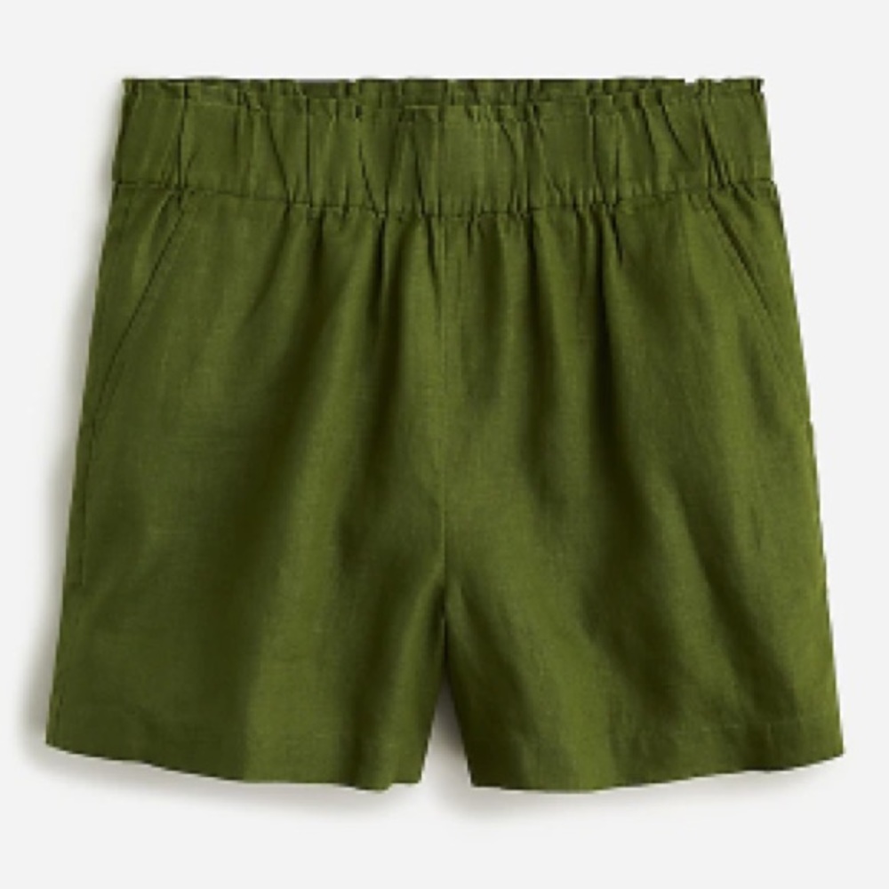 J. Crew pull on linen shorts in dark seaweed.